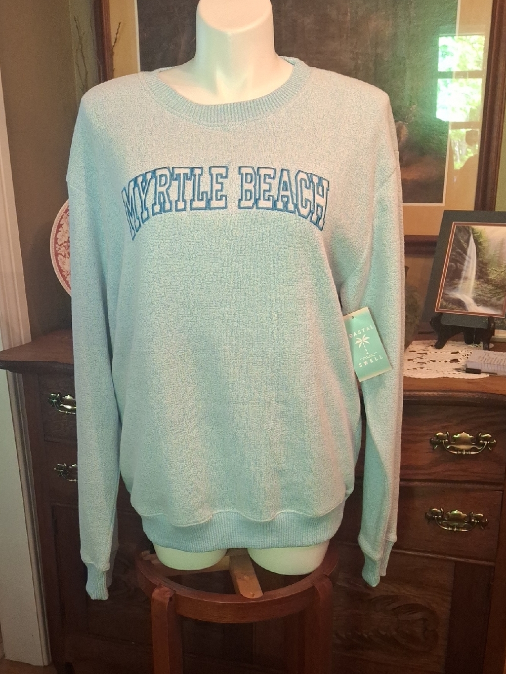 New With Tags Myrtle Beach Light Aqua Crewneck Sweater